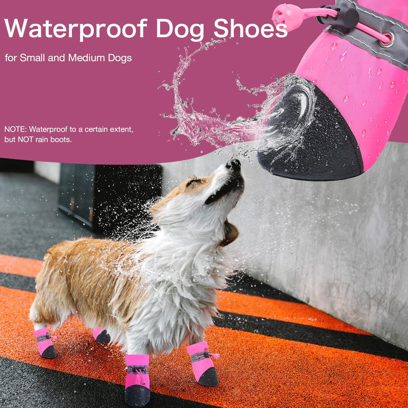 TEOZZO Dog Shoes, Dog Boots Waterproof Small Medium Size Dogs & Paw Protectors Dog Booties 4PCs Size 5: 1.57"(Width) Pink - PawsPlanet Australia