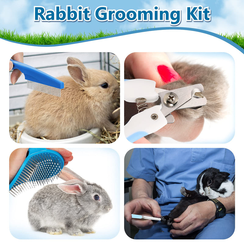 4 Pieces Rabbit Grooming Kit with Rabbit Grooming Brush Comb Pet Hair Remover Nail Clipper File Pet Shampoo Bath Brush with Adjustable Handle Pet Bath Grooming Set for Rabbit Hamster Bunny Guinea Pig - PawsPlanet Australia