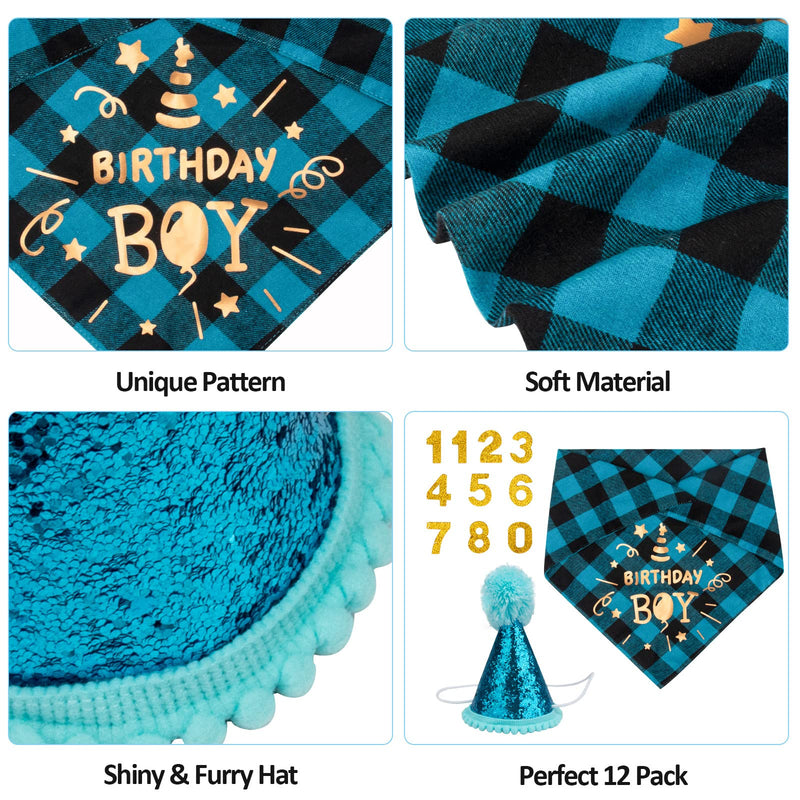 Dog Birthday Bandana Dog Birthday Party Supplies, Dog Birthday Bandana Triangle Scarf, Boy Dog Birthday Bandana Scarf Dog Birthday Hat with Shiny Number Doggy Birthday Bandana Set Blue - PawsPlanet Australia