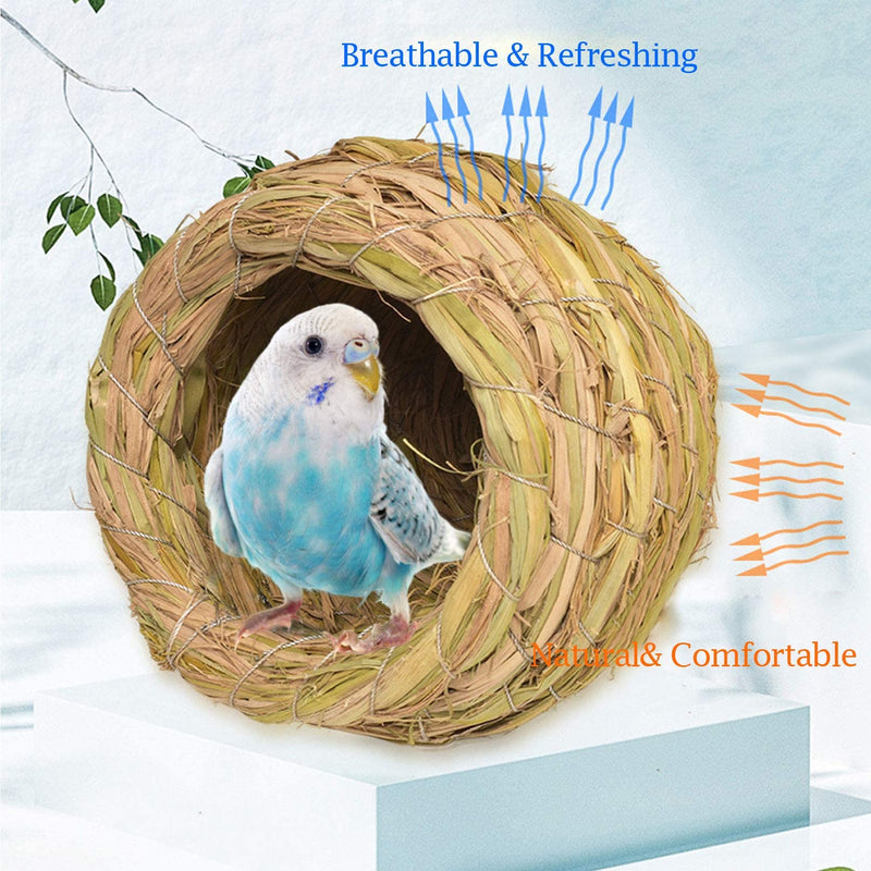 kathson Birdcages Straw Bird Nests Natural Grass Woven Birdhouse Resting Breeding Nesting Cages Hideaway Shelter for Finch Canary Budgie Lovebird Pearl Bird and Small Parrot - PawsPlanet Australia