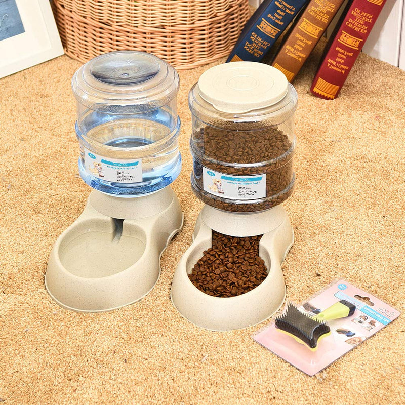 [Australia] - XIAPIA Automatic Cat Food Feeder and Water Dispenser in Set with Slicker Brush Gift for Small Medium Dog Pets Puppy Kitten,Big Capacity 1 Gallon x 2,FDA Certificated 