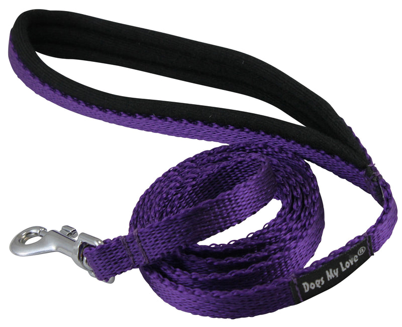 [Australia] - Dogs My Love 4ft Long Neoprene Padded Handle Nylon Leash 4 Sizes Purple Small - 3/8" Wide 