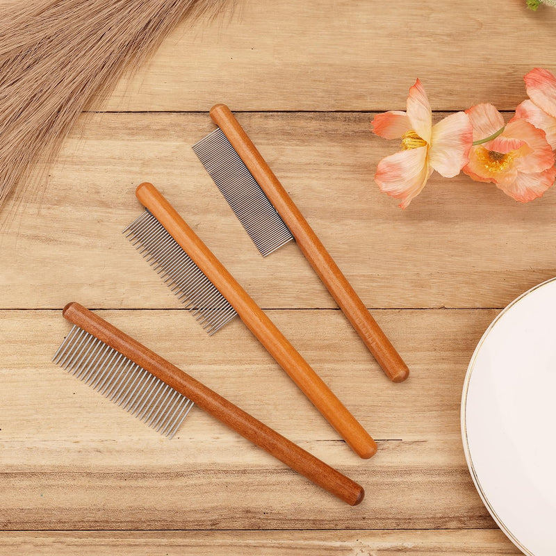 Pack of 3 Grooming Combs for Dogs, Cat Combs Made of Solid Wood with Rounded Tooth Tip Hair Comb Pet Metal Flea and Tick Comb for Cats Dogs Rabbits Tangled Hair (3 Sizes) - PawsPlanet Australia