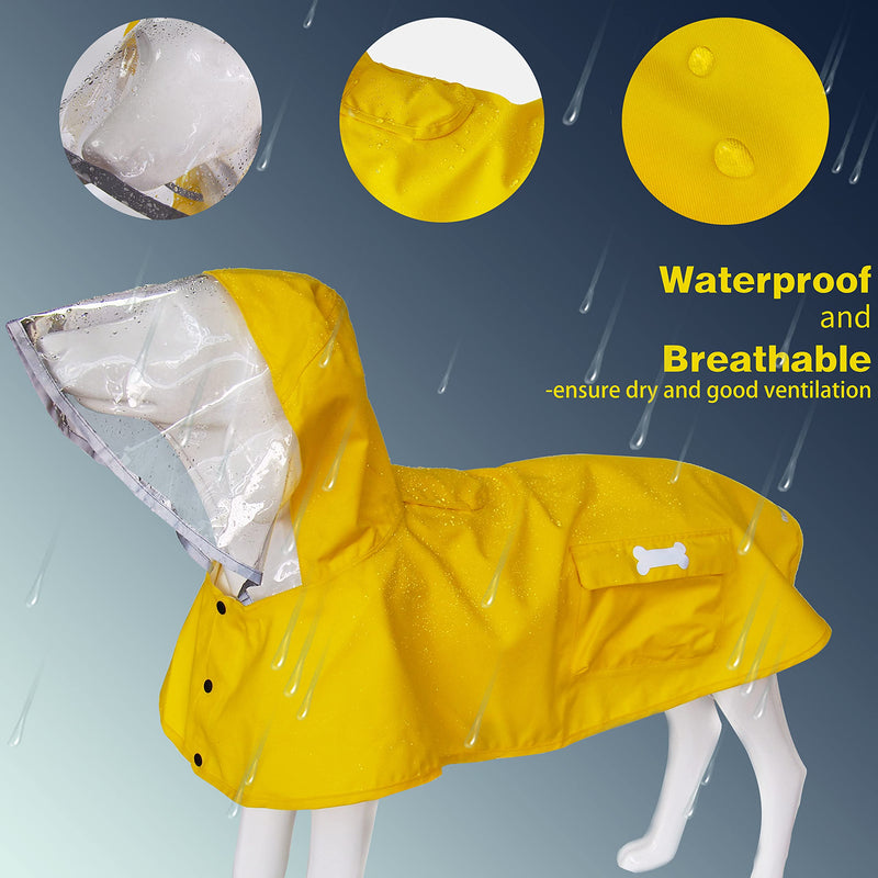 Waterproof Dog Raincoat, Adjustable Reflective Lightweight Pet Rain Clothes with Poncho Hood (Yellow, X-Small) Yellow - PawsPlanet Australia