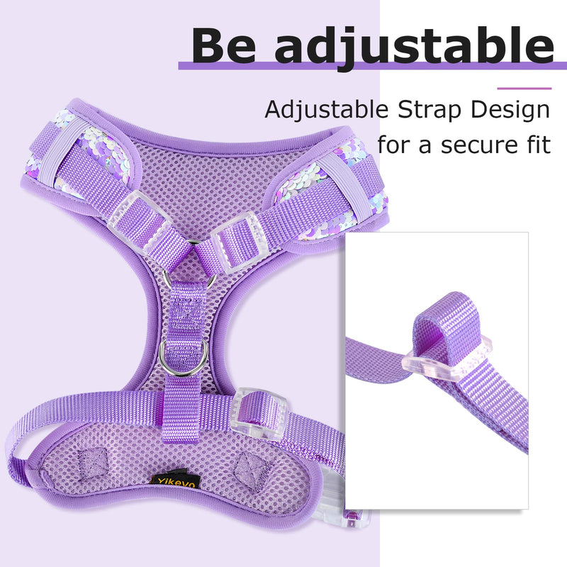 Bling Mermaid Dog Harness No Pull Breathable Puppy Cat Dog Vest Harnesses for Small Medium Large Dogs (Large(Chest:15-25"), Purple Harness and Leash) Large(Chest:15-25") - PawsPlanet Australia