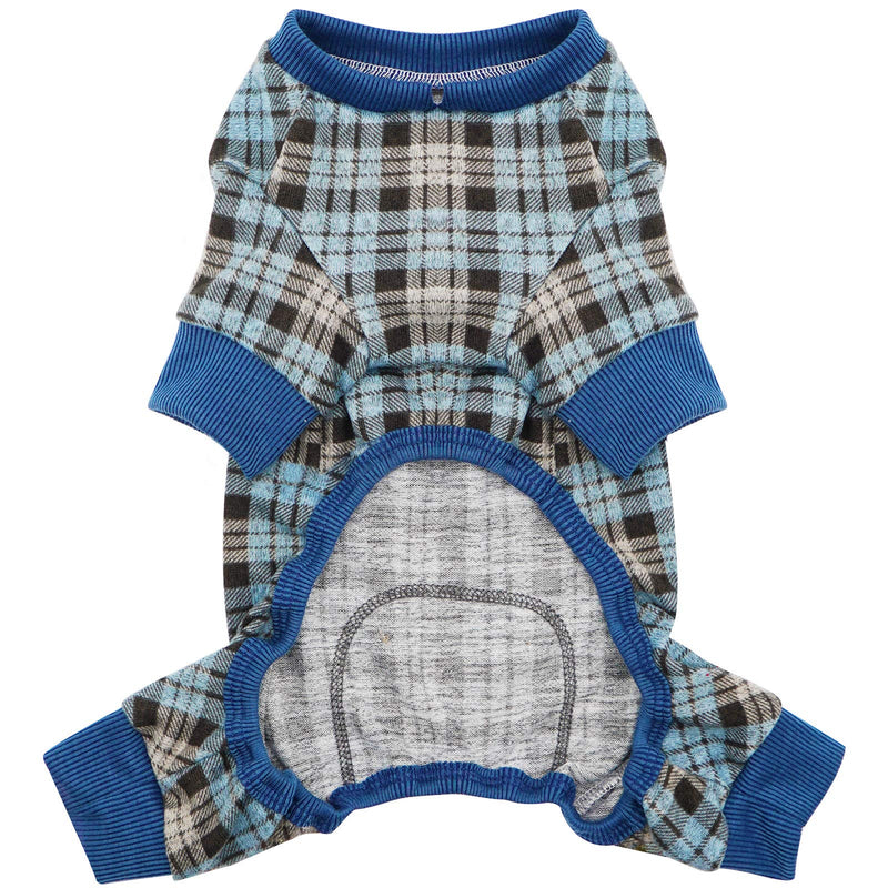 kyeese Dog Pajamas Plaid Stretchy Soft Dog Pjs for Small Dogs Cat Pajamas Dog Onesie Doggie Jammies XS (3-4.5lbs) Blue - PawsPlanet Australia