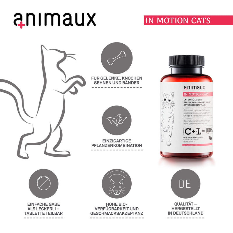 animaux - in motion cats I Chewing tablets with green-lipped mussel, devil's claw, rose hip & ginkgo I Support for bones, joints, cartilage, tendons, ligaments & locomotor system I Hyaluron & collagen - PawsPlanet Australia