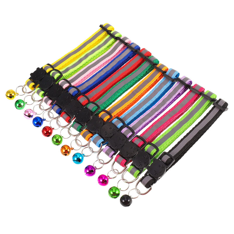 Heyu-Lotus 12 Pcs Reflective Cat Collars Adjustable Kitten Collar with Bells Quick Release Safety Collar 19-32cm, Assorted Colours - PawsPlanet Australia