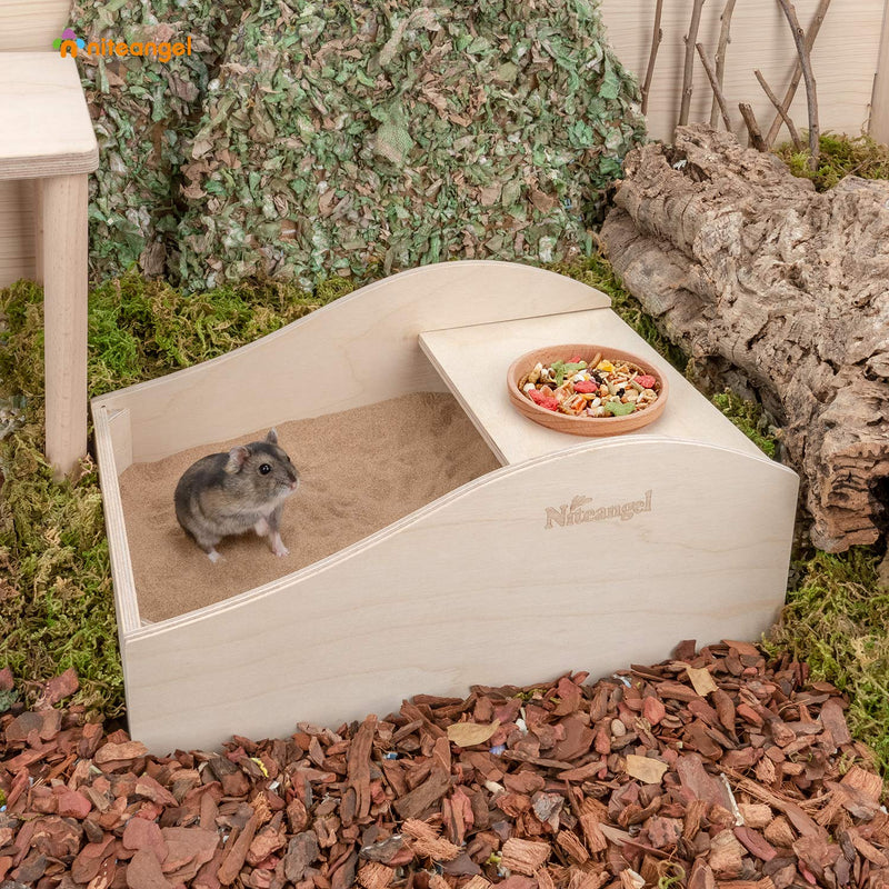 Niteangel Hamster Sand Bath Dust Free Box - Wooden Critter's Shower & Digging Sand Bathtub for Small Animals Like Hamsters Mice Lemming or Gerbils Medium-11.8-inch L x 7.8-inch W - PawsPlanet Australia
