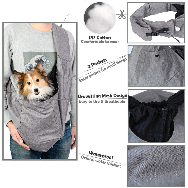 ARELLA Dog Sling Carrier for Small and Medium Dogs 10-20 lbs with Comfortable Adjustable Padded Shoulder Breathable Mesh for Travel Hands Free Daily Walk Outdoor Activities Grey - PawsPlanet Australia