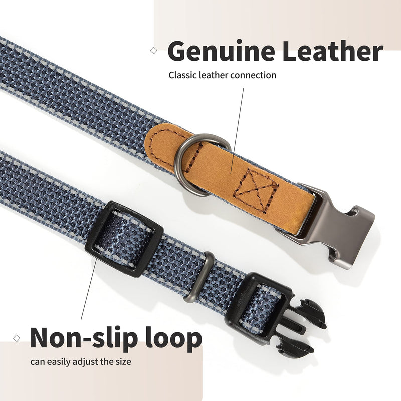 Mile High Life | Reflective Nylon Dog Collar | Small Dog Collar | Medium Dog Collar | Large Dog Collar | Leather Dog Collar(Charcoal Large Neck 15"-19" -55 lb) Charcoal - PawsPlanet Australia