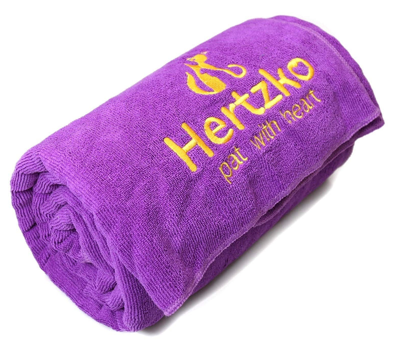 [Australia] - Hertzko Microfiber Pet Bath Towel, Ultra-Absorbent & Machine Washable for Small, Medium, Large Dogs and Cats (Purple) 