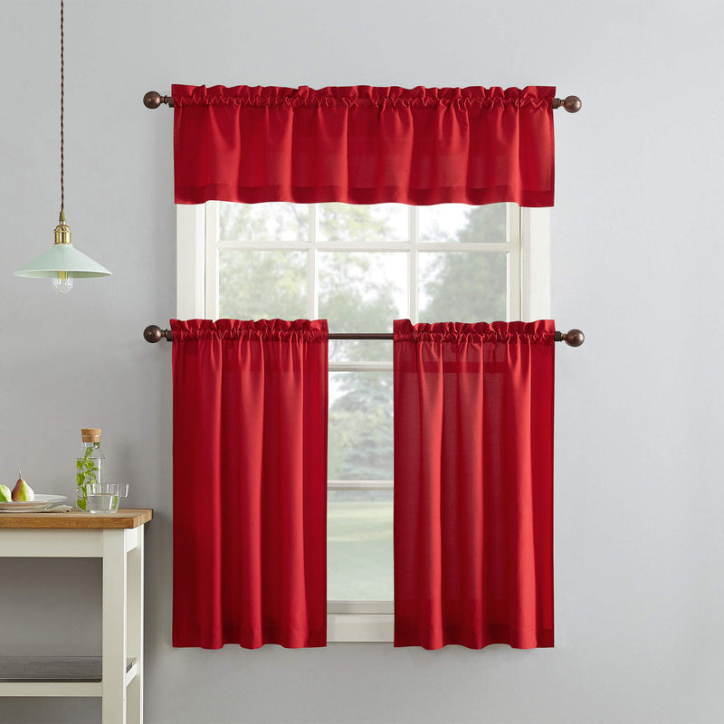 No. 918 Martine Microfiber 3-Piece Kitchen Curtain Set, 54 in x 36, Red 54 in x 36 in (3 Piece) Kitchen Set - PawsPlanet Australia