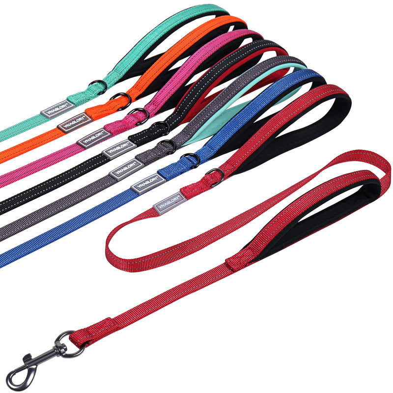 VIVAGLORY Traffic Handle Dog Lead, Dog Lead with Two Padded Handles, Strong Reflective & Metal Hook Training Lead for Dogs, Red 1.2 m x 1.4 cm - PawsPlanet Australia