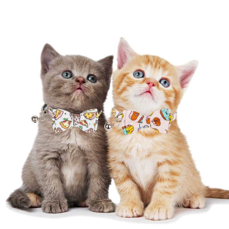 ADOGGYGO Cat Collar Breakaway with Cute Bow Tie Bell - 2 Pack Kitten Collar with Removable Bowtie Sushi Donuts Hamburg Pizza Pattern Cat Bow tie Collar for Cat Kitten Kitty Puppy Pizza & Donuts - PawsPlanet Australia