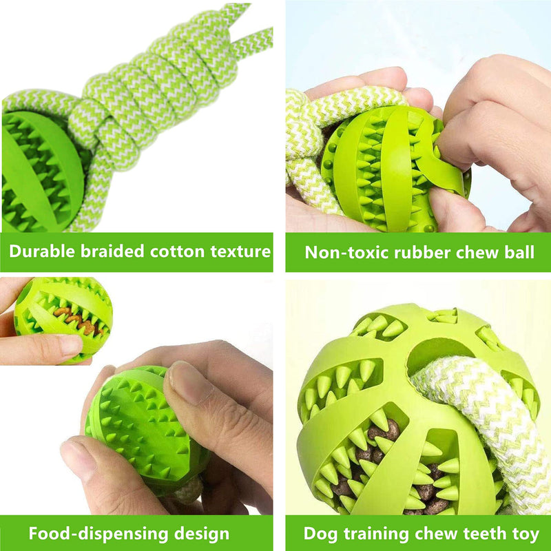 GREMBEB Dog Braided Rope Toy Chew,Puppy Molar Teeth Cleaning Ball,Food Dispensing Tool,Pet Durable Cotton and Rubber Bite Knot Training,Tugging,Chewing,Playing for Small Medium Large Dog (1PCS-Green) 1PCS-Green - PawsPlanet Australia