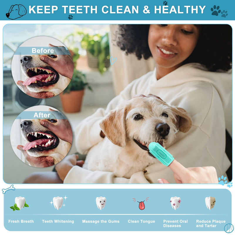 Dog toothbrush dog finger toothbrush 4 pieces for dogs (2blue + 2green) 2blue + 2green - PawsPlanet Australia