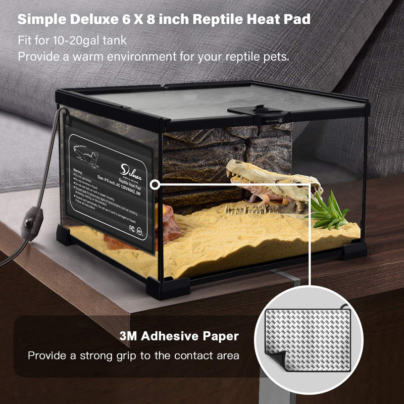 Simple Deluxe 2 Pack Reptile Heat Pad with Thermostat Temperature Adjustable Under Tank Heater 6 X 8 Inch 8W Terrarium Warmer Heating Mat for Lizard Spider, Frog Turtle Snake Plant 10-20gal Tank - PawsPlanet Australia