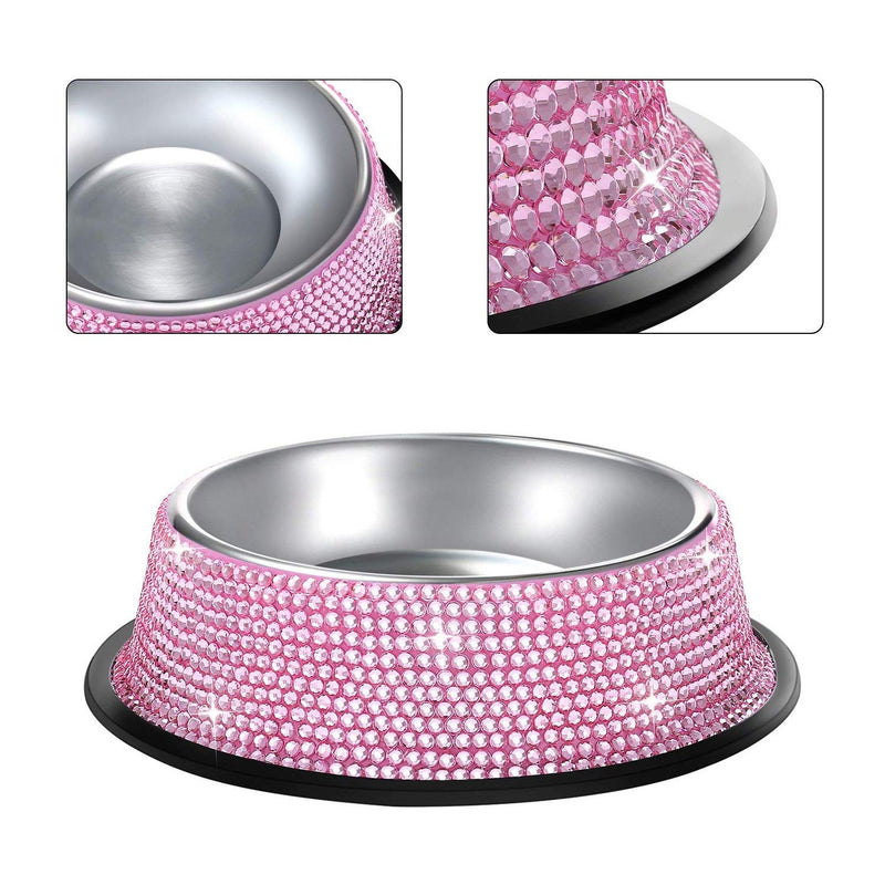 Dog Bowls, SAVORI 640ml Handmade Sparkling Rhinestones Stainless Steel Pet Bowls Double Pet Food Water Feeder for Puppy Dogs Cats - Pink - PawsPlanet Australia