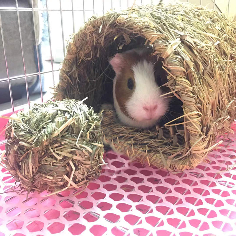 Hamiledyi Rabbit Grass Tunnel,Natural Straw Woven Mat Winter Warm Hideaway Hut for Bunny Gerbil Ferrets Guinea Pig Chinchilla - PawsPlanet Australia