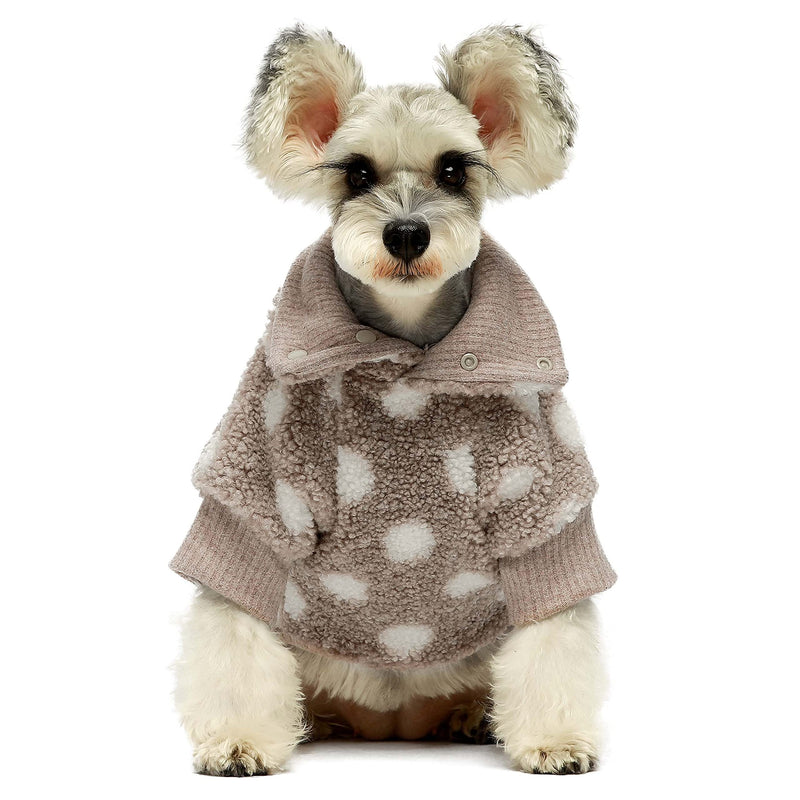 Fitwarm Sherpa Polka Dot Dog Coat Turtleneck Fuzzy Doggie Sweater Puppy Winter Clothes Doggy Knitted Outfits Pet Cold Weather Clothes Cat Apparel XS Khaki - PawsPlanet Australia