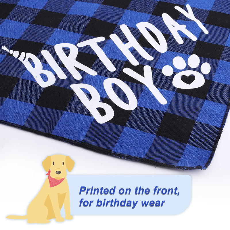 KINBOM Dog Birthday Bandana Boy, Plaid Printed Dog Bandana Pet Dog Bibs Dog Triangle Scarf Birthday Party Supplies for Small, Medium, Large Dogs Puppies (Blue) Blue - PawsPlanet Australia