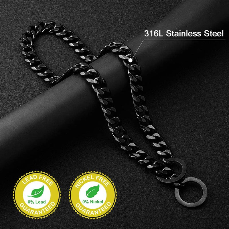 W&W Lifetime Durable Dog Walking Collar 15mm/10mm Black Strong Stainless Steel Cuban Link Chain Collar for Small Medium Large Dogs 10 Inch - PawsPlanet Australia