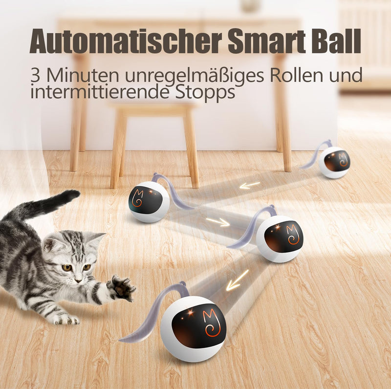 Migipaws Cat Toy, Electric Moving Ball, Plush Mice and Feathers as Additional Toys, DIY N in 1 Pets Intelligent Automatic Teaser, USB Rechargeable (White) White - PawsPlanet Australia