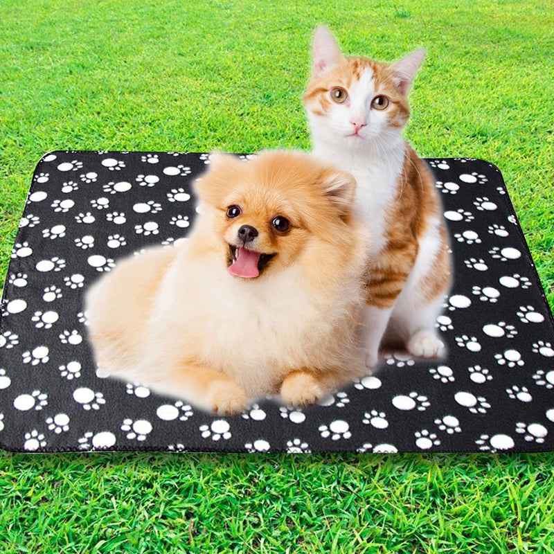 [Australia] - Eagmak Cute Dog Cat Fleece Blankets with Pet Paw Prints for Kitten Puppy and Small Animals Pack of 6 (Black, Brown, Blue, Grey, red and White) 