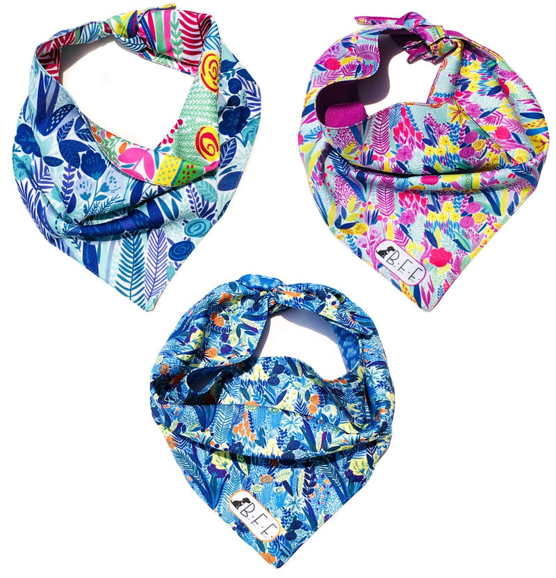 B&F 3 Pack Reversible Dog Bandana 3 Pieces - 6 Looks, Machine Washable Handmade pet Accessories. Scarves for Small, Medium,and Large Dogs. Mod. Botanical - PawsPlanet Australia