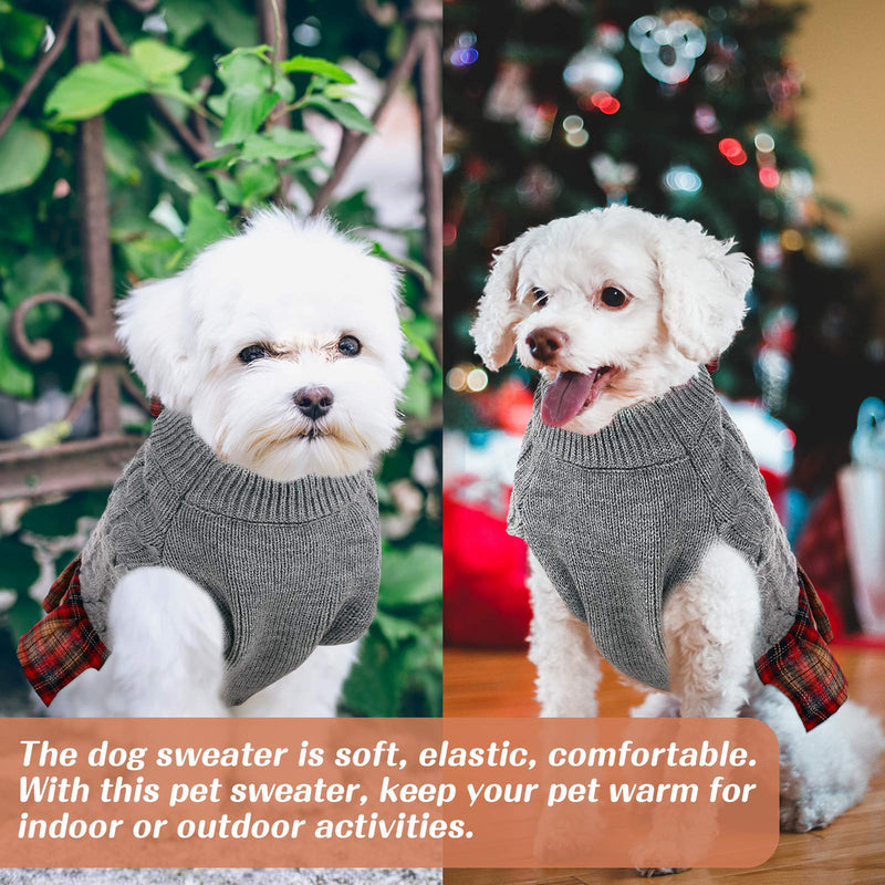 [Australia] - SAWMONG Dog Sweater Dress, Pet Knitted Turtleneck Sweater, Thicken Winter Warm Puppy Cat Pajamas, Dog Knitwear Dress with Bow Tie for Small Medium Dogs Cats Pets XS Grey 