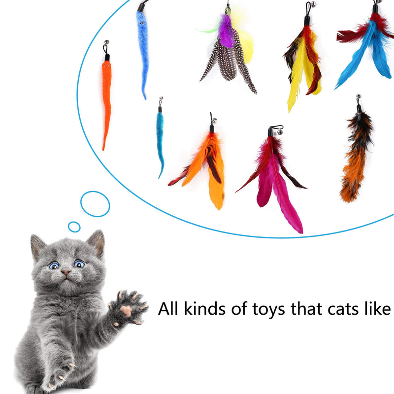 Eguoer [ 11PCS ] Retractable Cat Feather Toy Set, 1PCS Retractable Cat Wand Toys and 10PCS Replacement Teaser with Bell Refills, Cat Toys for Indoor Cats - PawsPlanet Australia