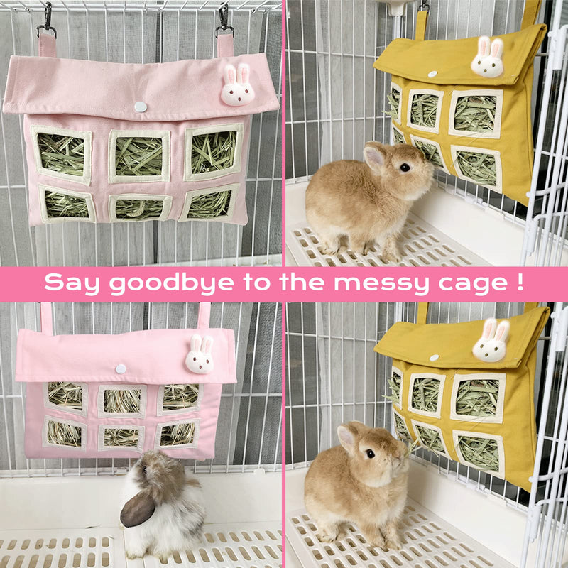 Rabbit Hay Feeder Bag, Large Size Hanging Feeding Sack for Cage with Thicken Cloth, Cotton Canvas Hay Feeder Storage with 6 Holes for Bunny Guinea Pig Chinchilla Hamster Small Pets Animals Pink - PawsPlanet Australia