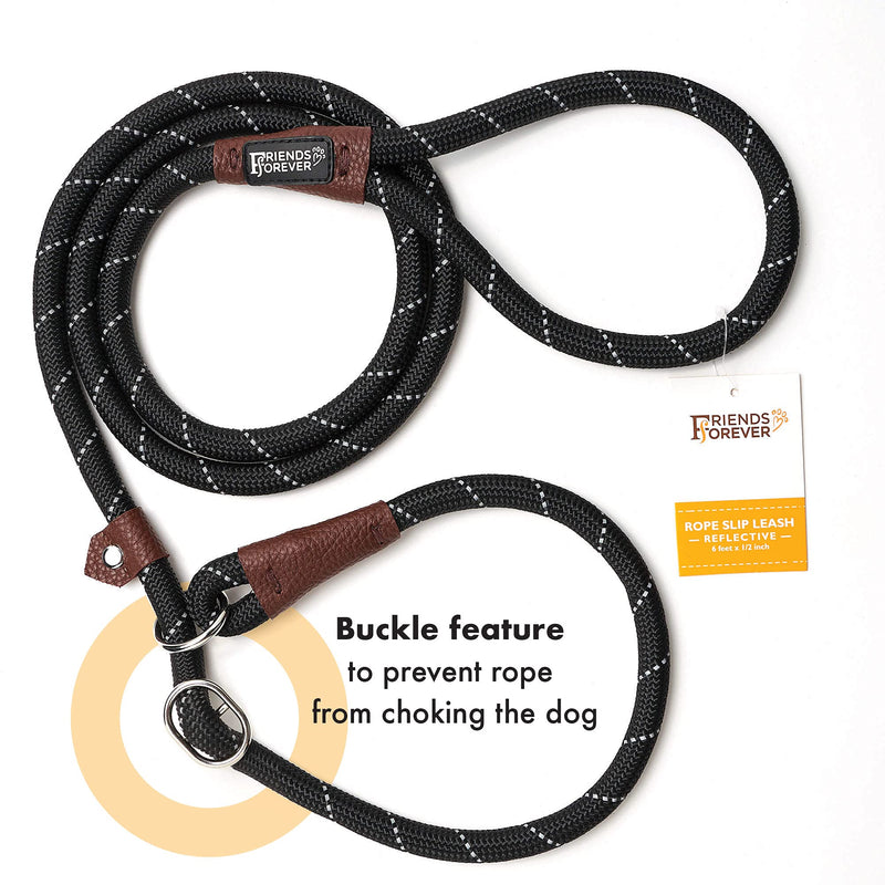 Friends Forever Extremely Durable Dog Rope Leash, Premium Quality Mountain Climbing Rope Lead, Strong, Sturdy Comfortable Leash Supports The Strongest Pulling Large Medium Dogs 6 feet, Black - PawsPlanet Australia