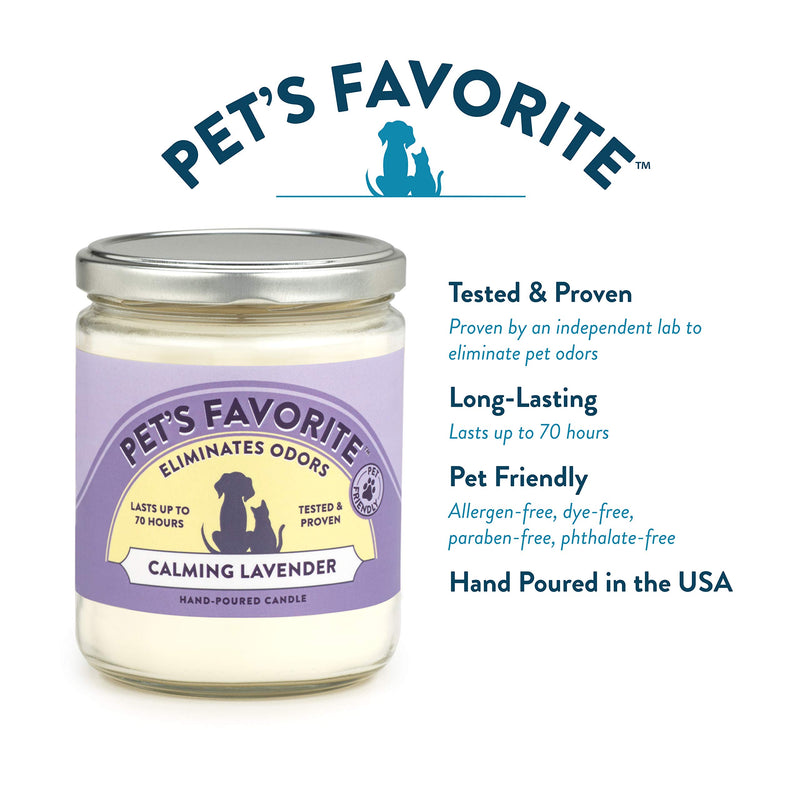 [Australia] - Pet's Favorite - Tested & Proven - Odor Eliminating Candle in 4 Great Fragrances, Pet-Friendly Scented Candle – 70-Hour Burn Time, Cotton Wick - Calming Lavender Pack of 1 