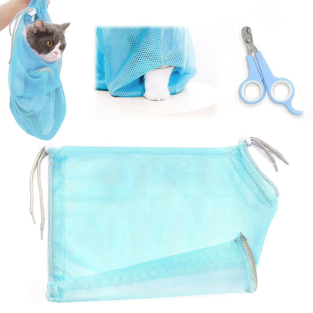 QEEQPF 1 Set Pet Nail Scissors & Cat Grooming Bag, Mesh Bag for Bathing Nail Scissors Cleaning and Treatment, Professional Cat Scissors Small Animal Puppy Nail Scissors (Blue) - PawsPlanet Australia