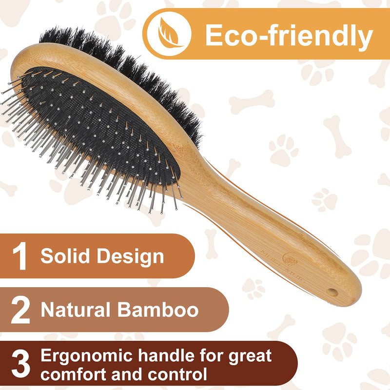 Dog & Cat Brush Slicker Grooming Combo Double Sides Elegant Bristle & Round Pin Detangles & Softens Coat for Shedding Short Medium Long Hair Remove Loose Hair, Fur & Dirt - PawsPlanet Australia