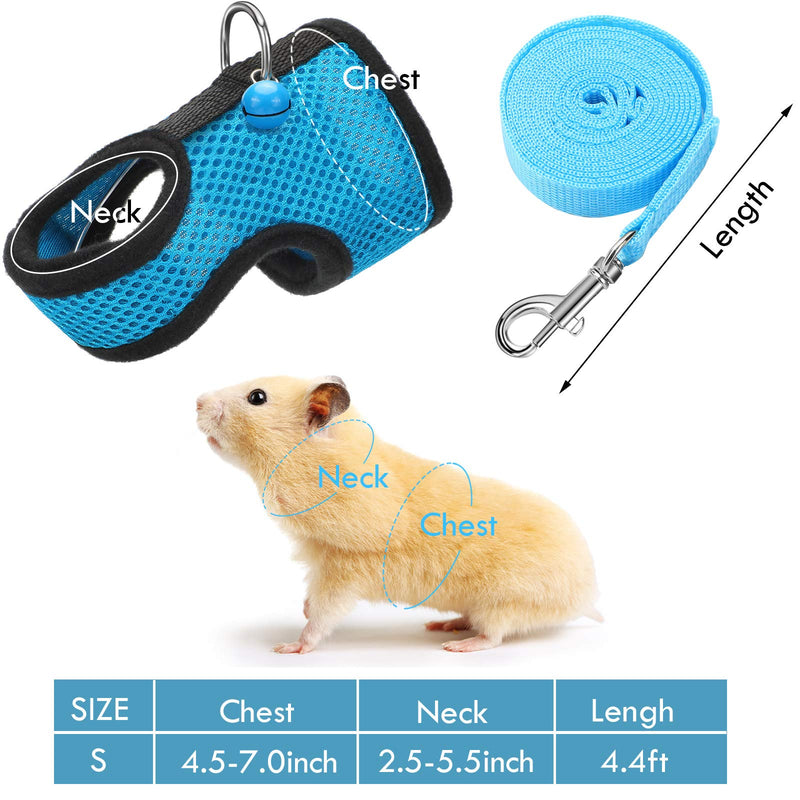 [Australia] - SATINIOR 2 Pieces Guinea Pig Harness and Leash Soft Mesh Small Pet Harness with Safe Bell, No Pulling Comfort Padded Vest for Guinea Pigs, Ferret, Chinchilla and Similar Small Animals S Blue, Black 