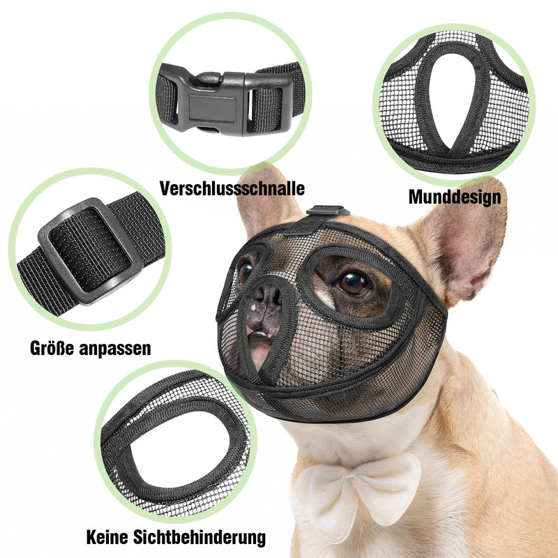 Bpawser Short Snout Dog Muzzles Adjustable Breathable Mesh Bulldog Muzzle for Biting Chewing Barking Training Dog Mask Black (L) L - PawsPlanet Australia