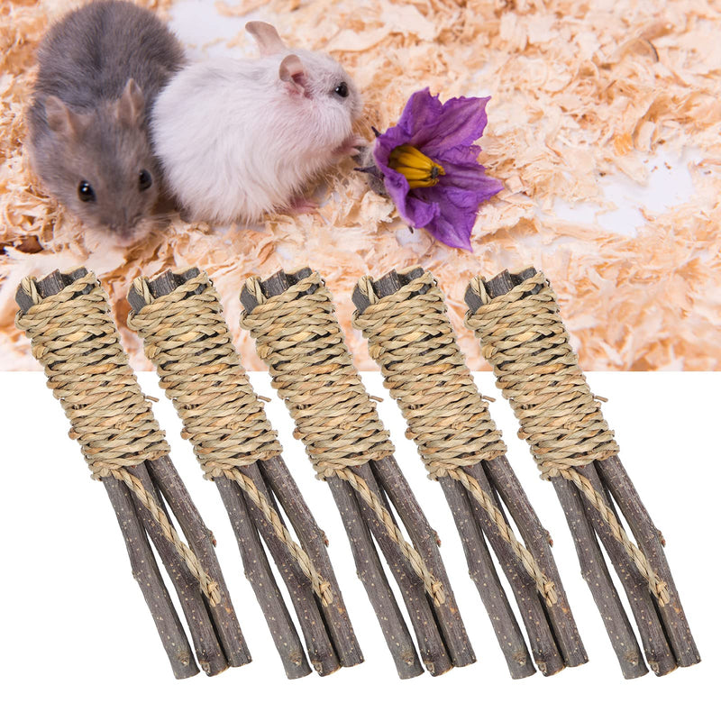 ViaGasaFamido 5PCS Pet Chewing Sticks, Pet Wooden Sticks Grass Rope Toy Applewood Biting Teeth Cleaner Grinding Toy for Parrot Rabbit Hamster Small Animals - PawsPlanet Australia