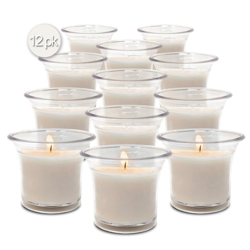 Hyoola Clear Cup Filled Votive Candles Unscented - White -12 Hour Burn Time (12-Pack), Ideal Wedding Candles, European Made 12-Pack - PawsPlanet Australia