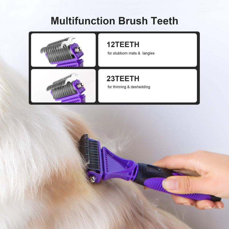 PetiFine Dog Dematting Rake, Pet Grooming Brush 12+23 Double Sided Teeth, Undercoat Rake for Cats & Dogs - Safe Dematting Comb for Easy Mats & Tangles Removing - PawsPlanet Australia