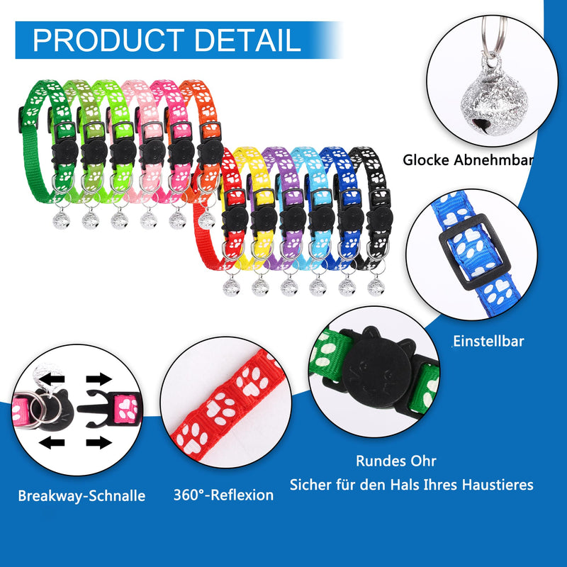 Reflective Cat Collar with Bell, 12 Pack Adjustable Kitten Collar with Breakaway Buckle, Safe Quick Release Cat Collar for Kittens, Puppies, Small Pets Colorful - PawsPlanet Australia