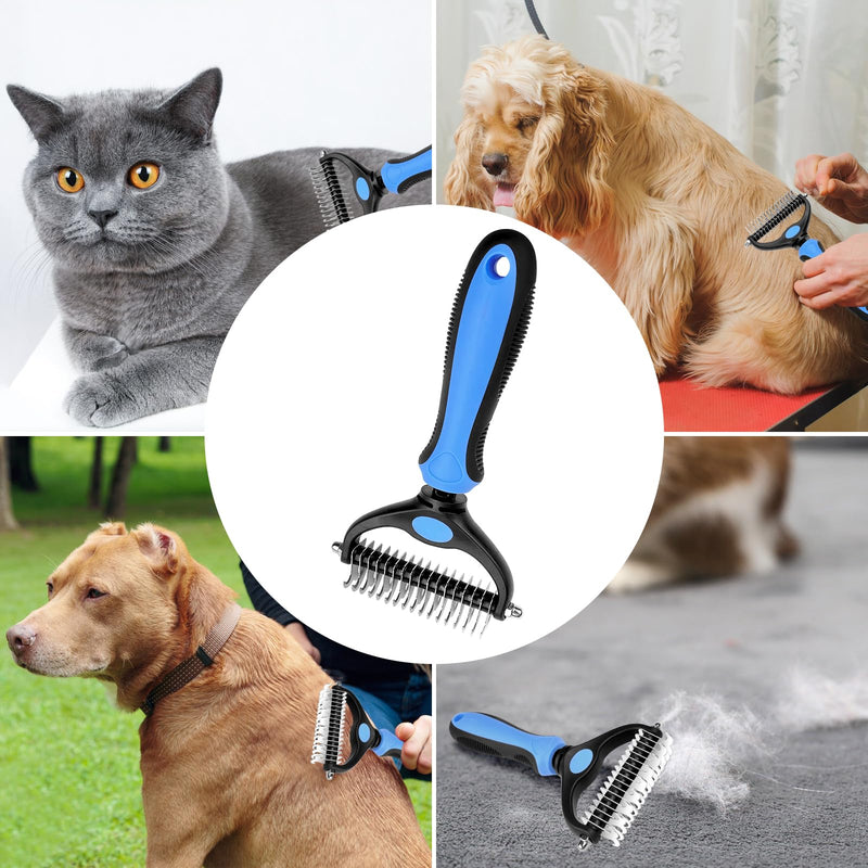 Mesybveo dog brush, cat brush for long hair, stainless steel dog brush undercoat, undercoat brush, double-sided 17+9 teeth, handle with hanging hole, dog brush against matting, for cats, dogs - PawsPlanet Australia