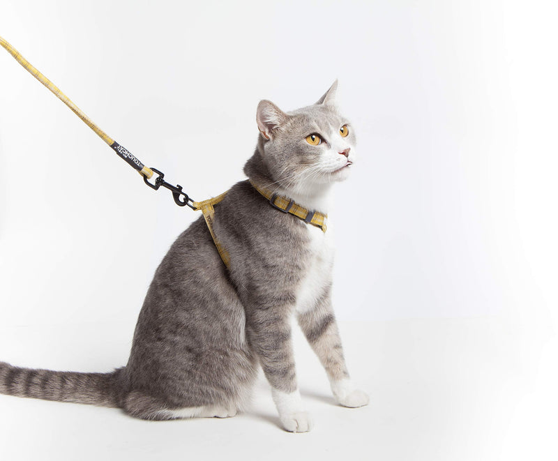 Touchdog TOUCHCAT Cat Harness and Leash Cat Set Walking Adjustable Soft Mesh Escape ProofBest for Kitten Walking (10MM-S, PLAID YELLOW) 10MM-S - PawsPlanet Australia