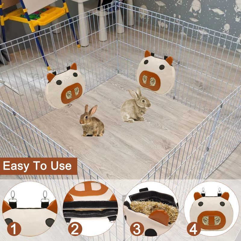 Kelivi Rabbit Hay Feeder Bag, Hay Feeder for Guinea Pig Hay Feeder Dispenser Storage Pouch with 2 Hanging Hooks for Bunny Small Animal Cage Mess Free White+Brown - PawsPlanet Australia