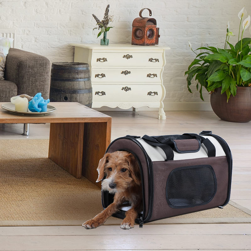 Petsfit Pet Travel Carrier, Lightweight Foldable Dog Carrier, Soft Transport Dog with Fleece Mat (Medium 50 x 29 x 31cm), Coffee M Brown - PawsPlanet Australia