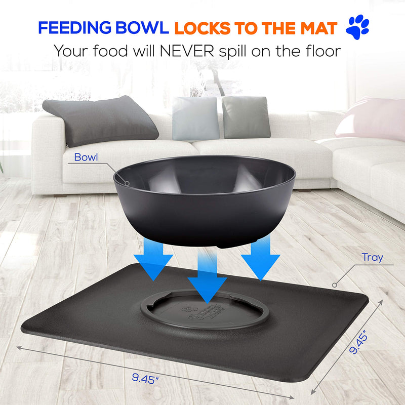 [Australia] - Non Skid Pet Bowl Set - No Flip Dog Bowl Dog Spill Proof Mat Set - Interlocking Non Skid Pet Puppy Cat Dog Bowl With Mat - Twisty Dish Food/Water Bowl for Mess Free Feeding - SereneLife SLTDG69 (Gray) Large Bowl 