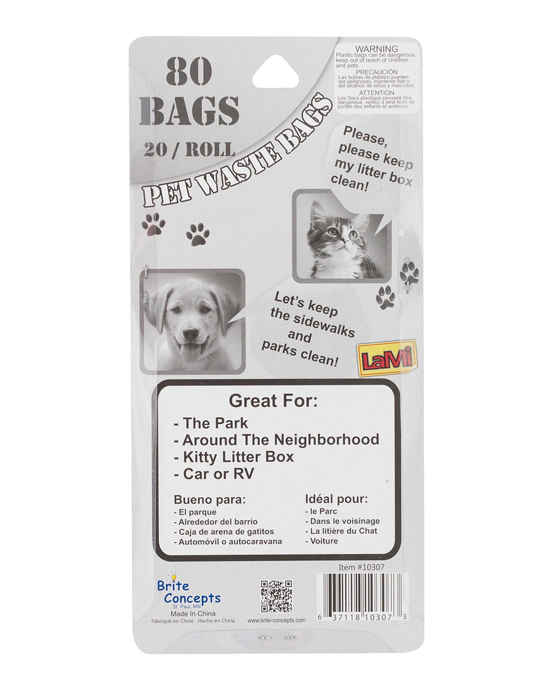 [Australia] - Bright Concepts Pet Waste Bags for Dogs, Cats and other small pets, 15 x 8 inches, 80 Count 1-Pack 