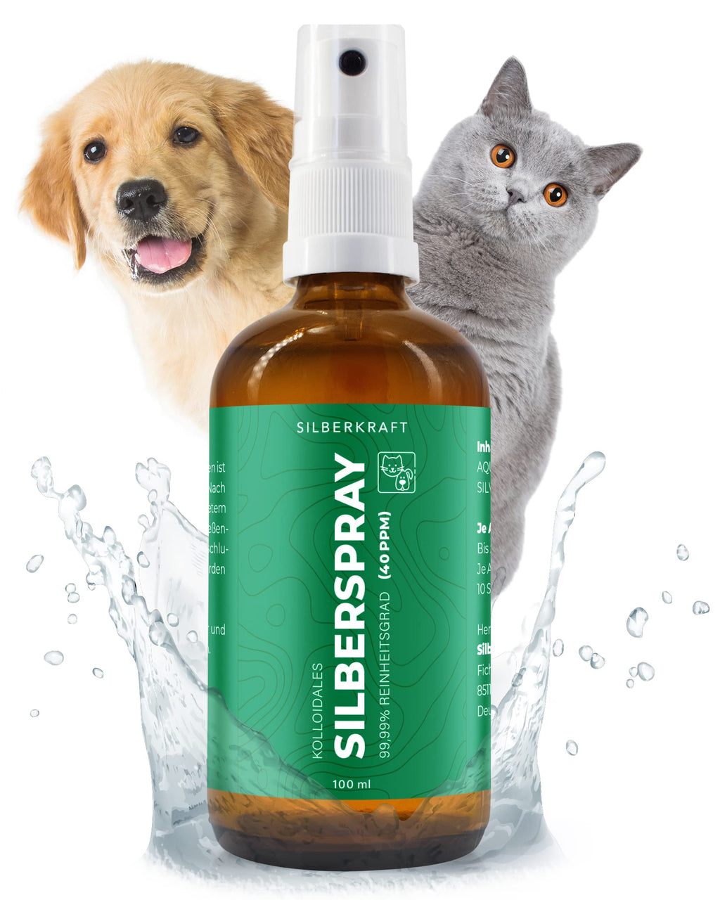 Silberkraft Colloidal Silver Spray 100 ml - Spray for wound healing - Skin care for vermin infestation, itching, infections, inflammation - for dogs, cats, rodents and other pets - PawsPlanet Australia